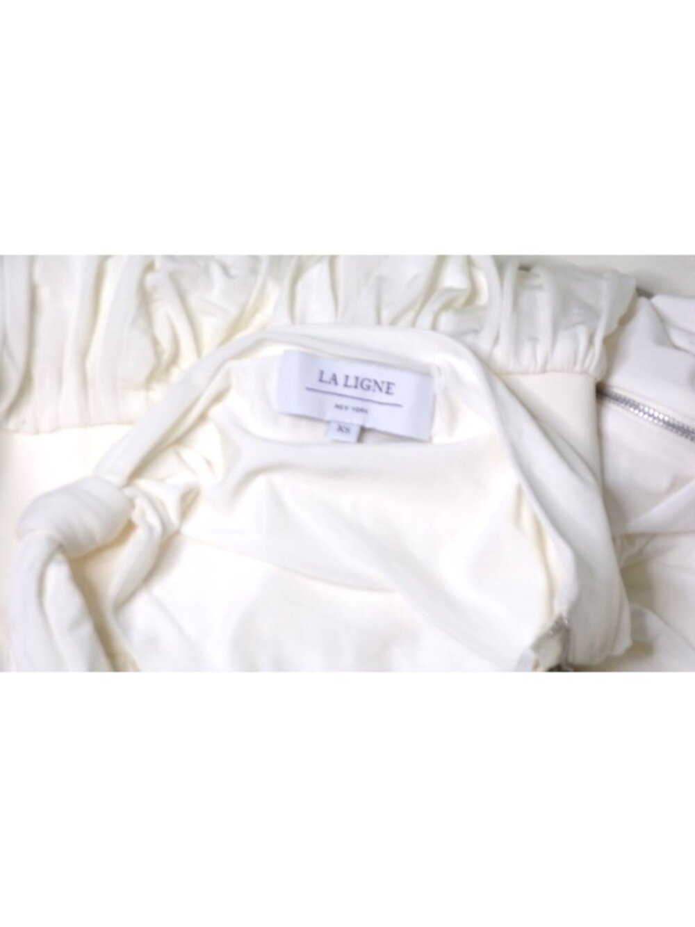 🆕LA LIGNE Balloon Hemline Jersey Midi Dress Off-White X-Small - Picture 9 of 9